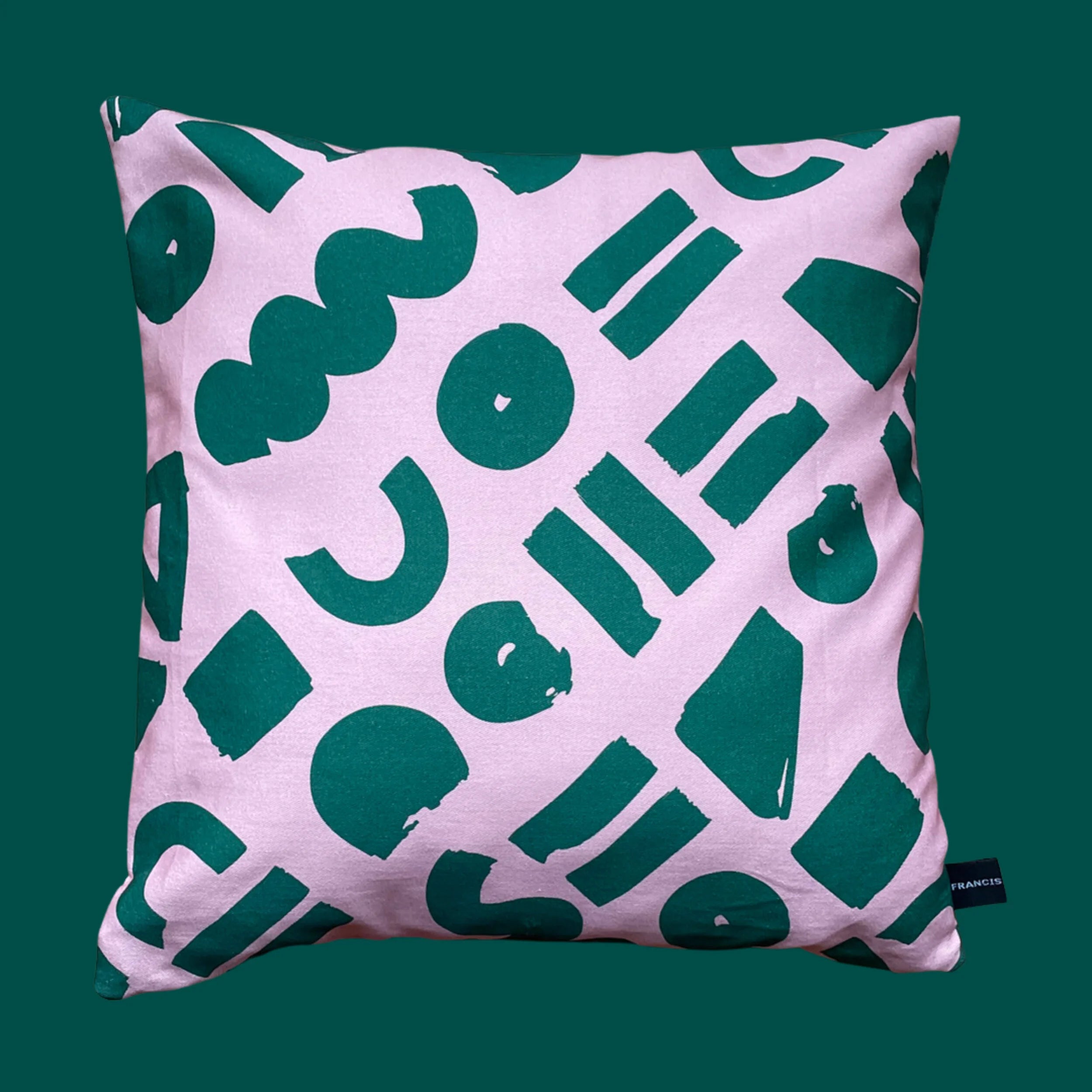 Love - pink and green geometric printed cushion