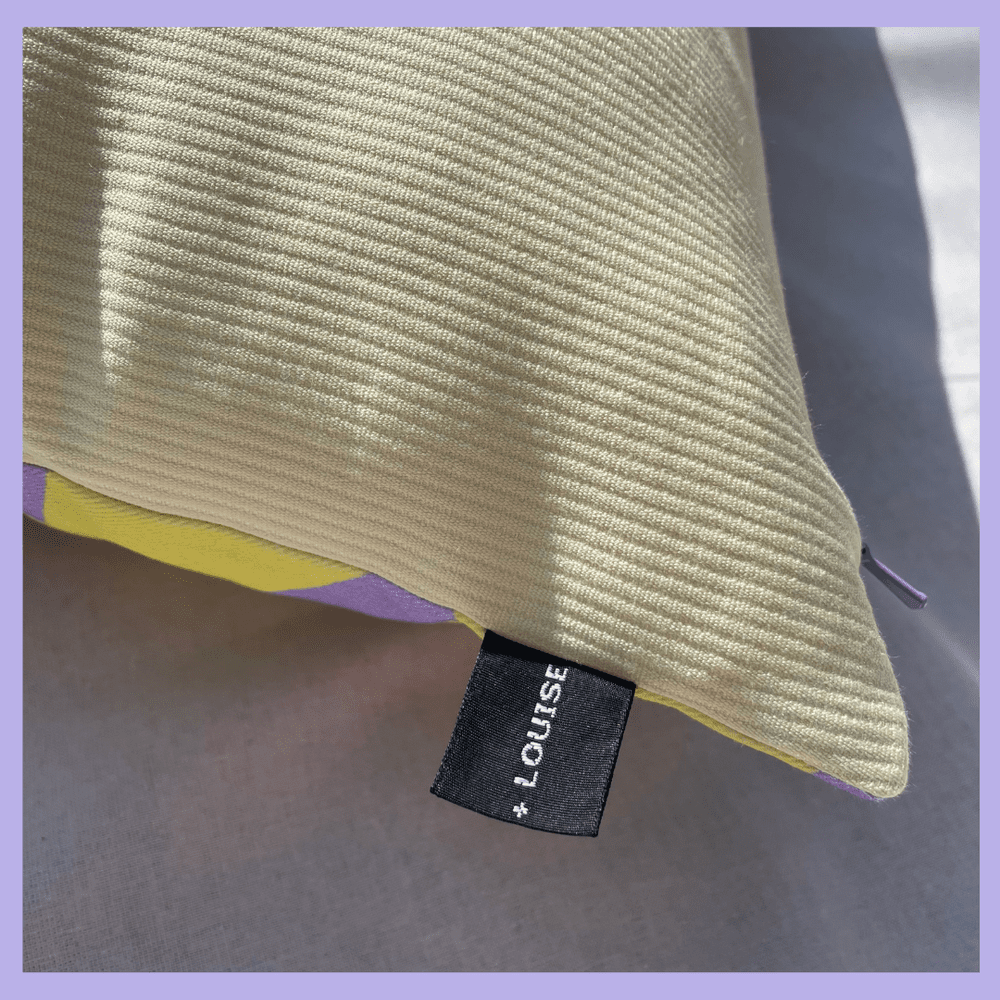 Love - yellow and lilac geometric printed cushion