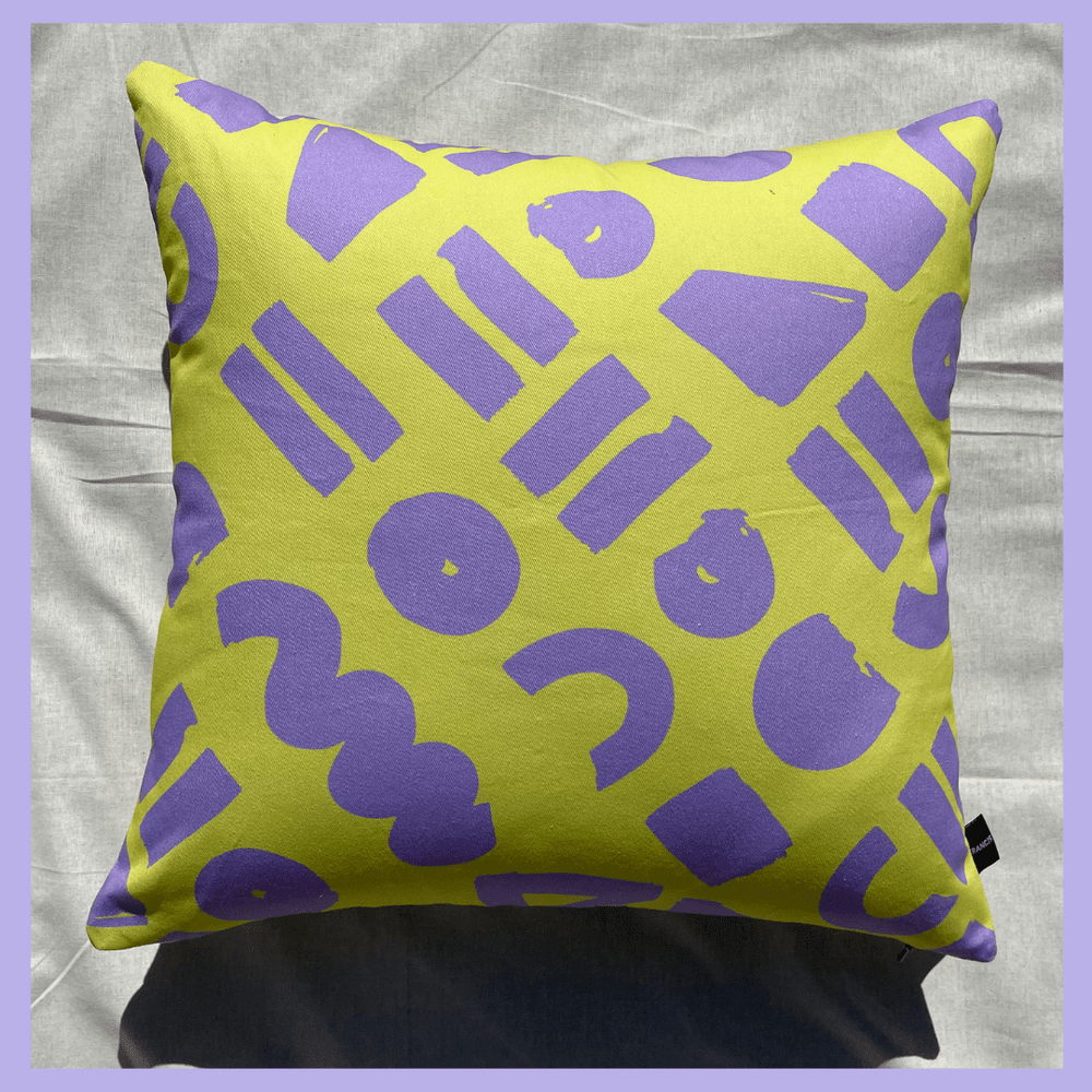 Love - yellow and lilac geometric printed cushion