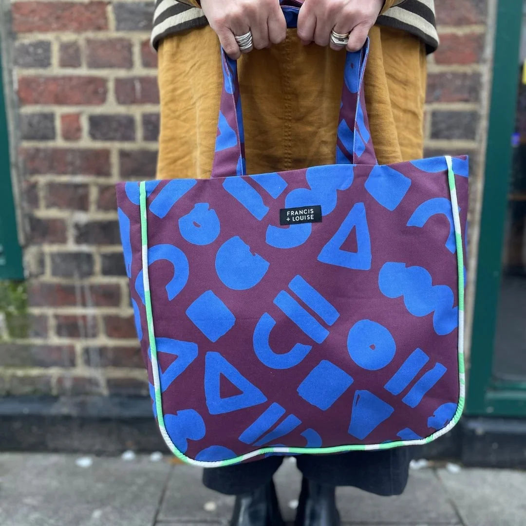 LOVE - MAROON AND ELECTRIC BLUE TOTE BAG