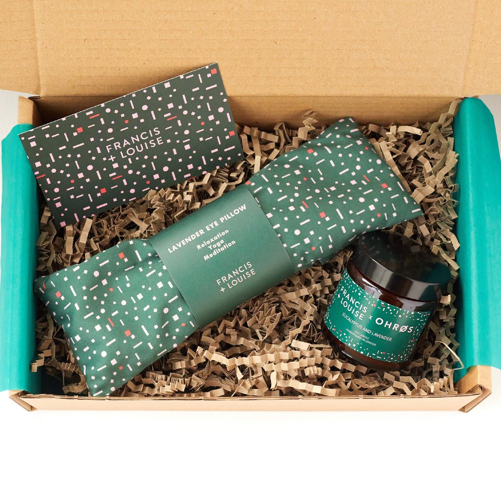 AERIAL GREEN LAVENDER EYE PILLOW AND CANDLE SELF CARE GIFT SET