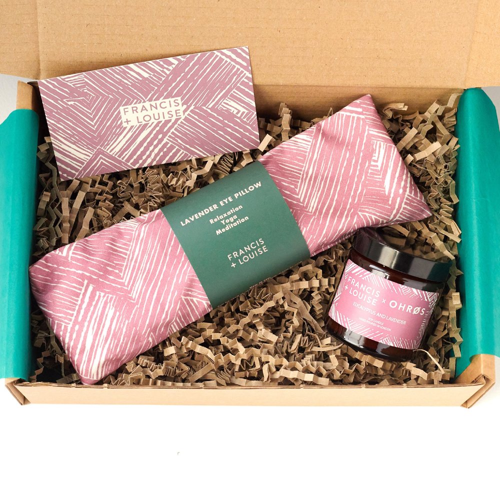 BAWLEY PINK LAVENDER EYE PILLOW AND CANDLE SELF CARE GIFT SET