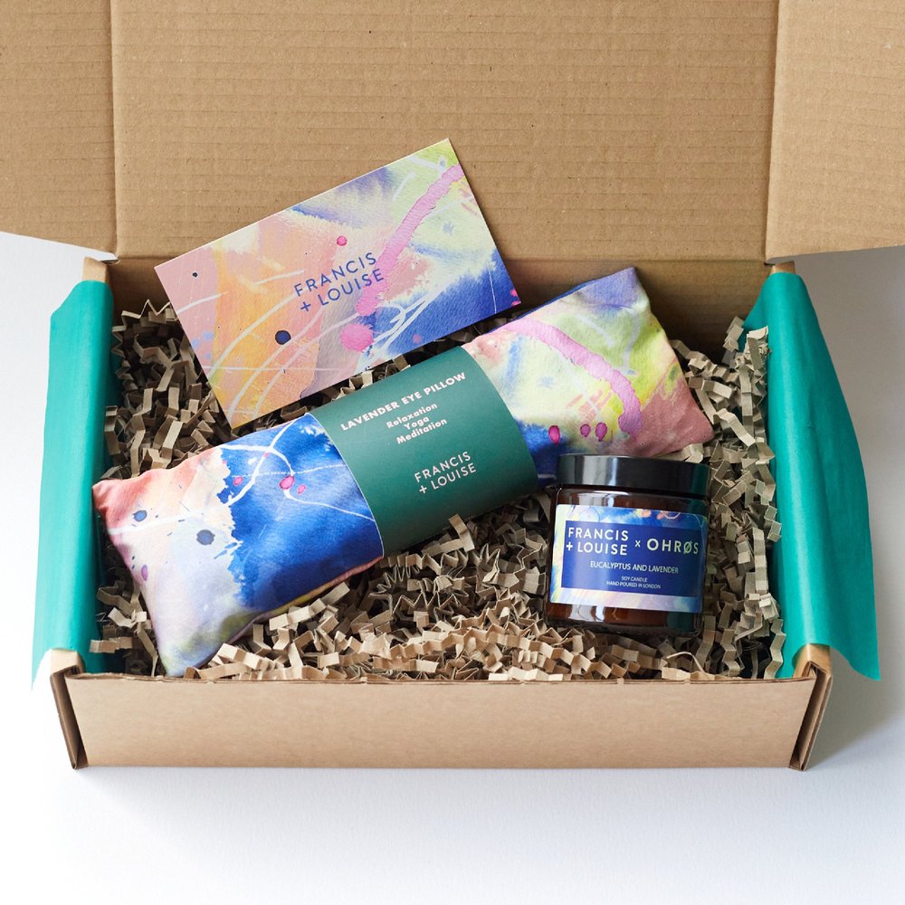 FLOW LAVENDER EYE PILLOW AND CANDLE SELF CARE GIFT SET