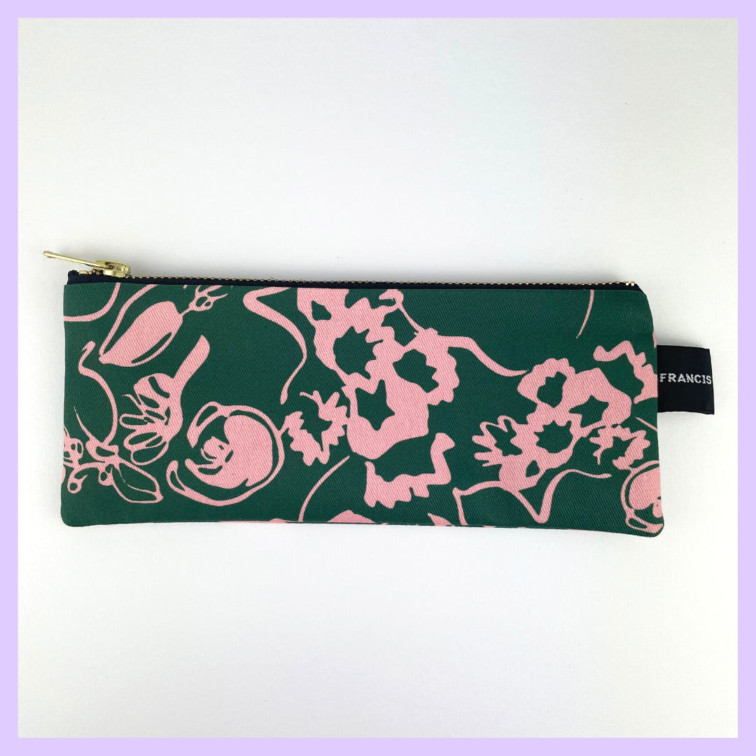 SPRING - GREEN AND PINK FLORAL PENCIL / BRUSH CASE