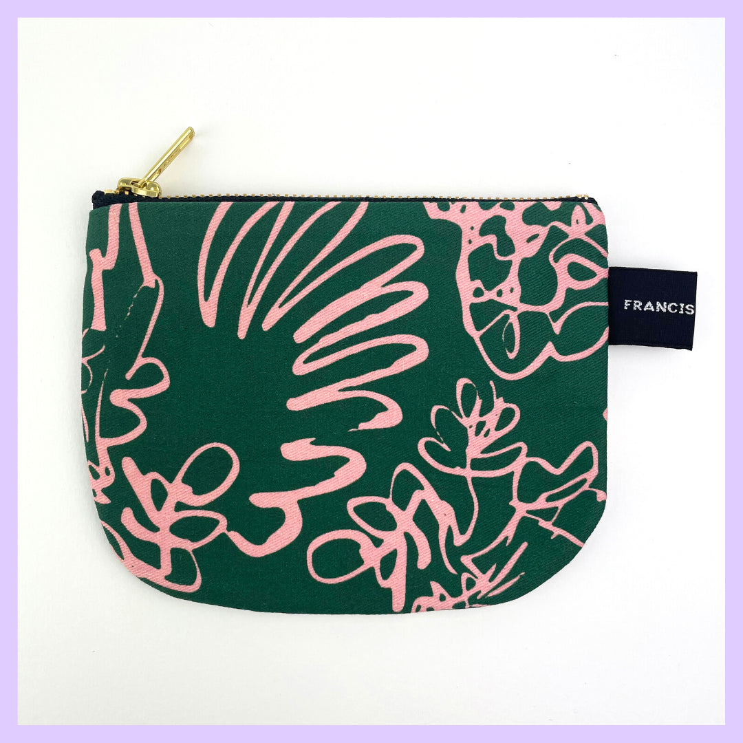 SPRING - GREEN AND PINK FLORAL POUCH