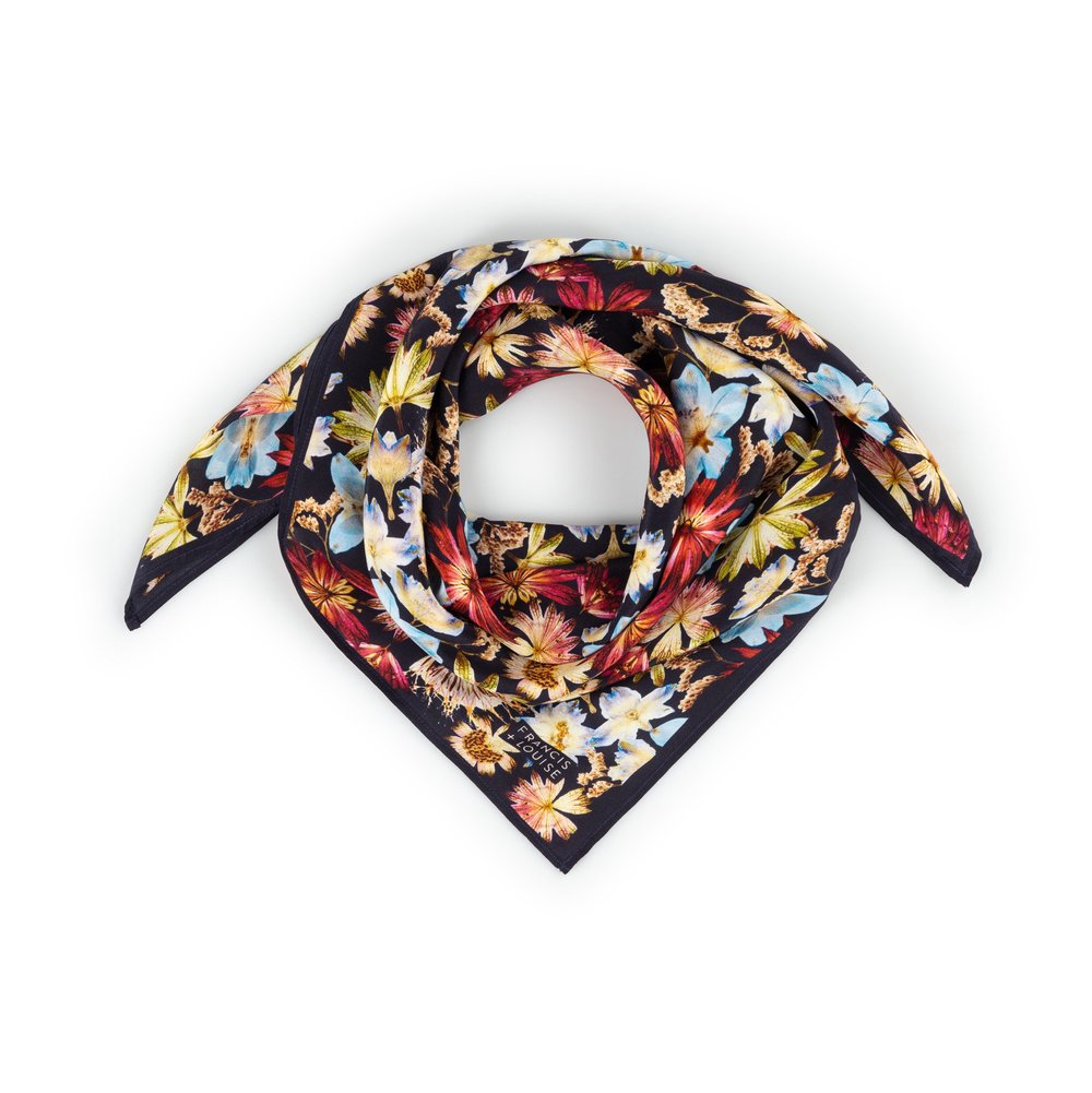 KINGSCOTE BLUE - FLORAL SQUARE SILK SCARF