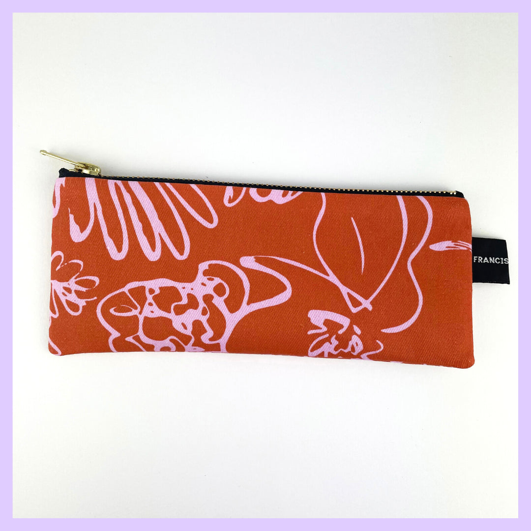 SPRING - OCHER AND PINK FLORAL PENCIL / BRUSH CASE