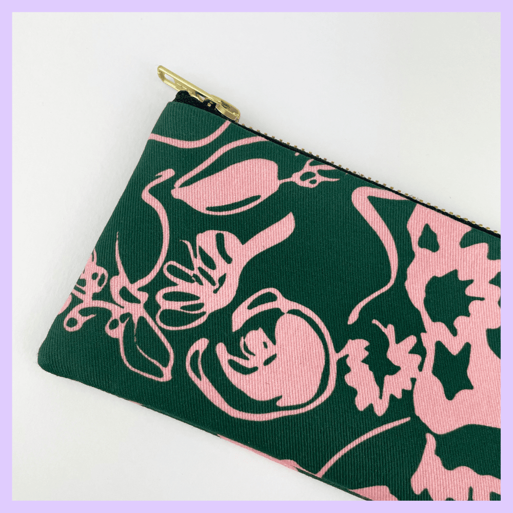 SPRING - GREEN AND PINK FLORAL PENCIL / BRUSH CASE