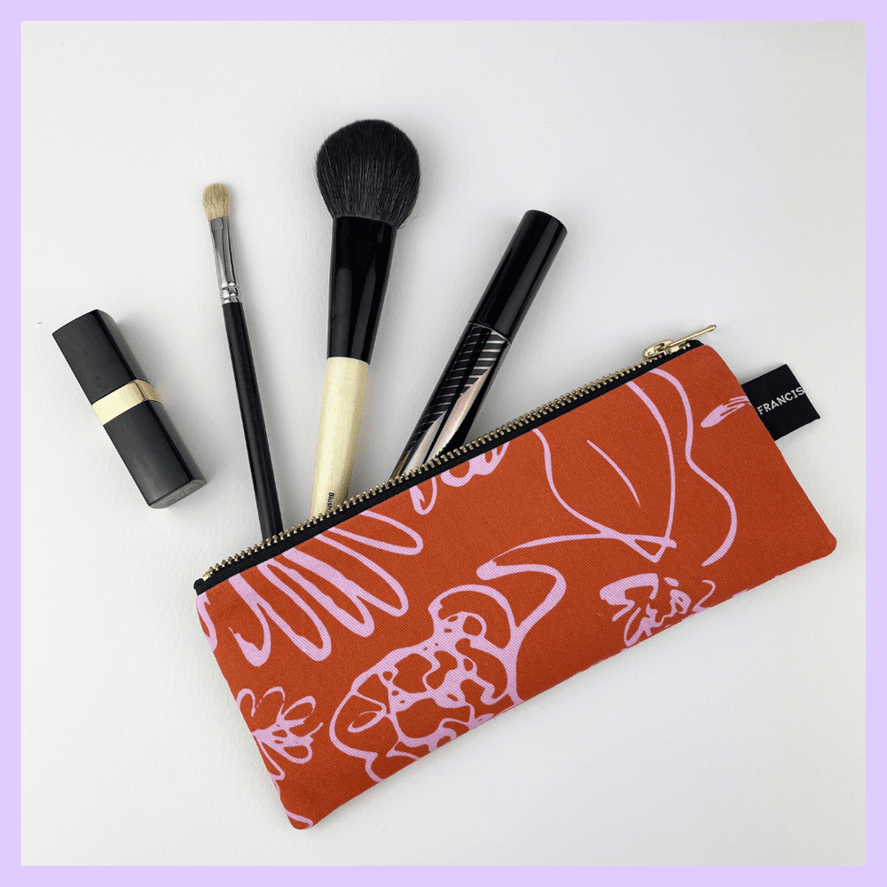 SPRING - OCHER AND PINK FLORAL PENCIL / BRUSH CASE