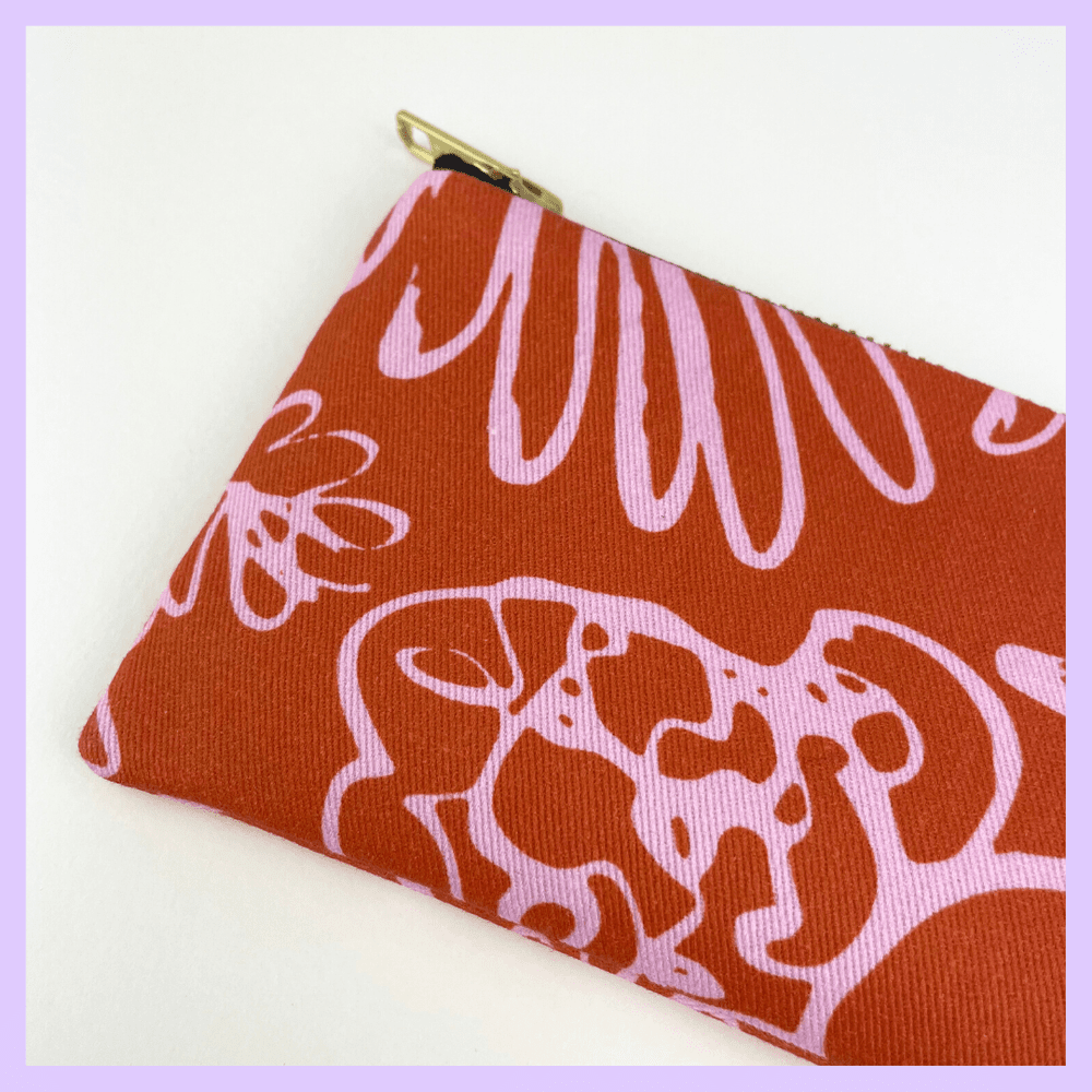 SPRING - OCHER AND PINK FLORAL PENCIL / BRUSH CASE