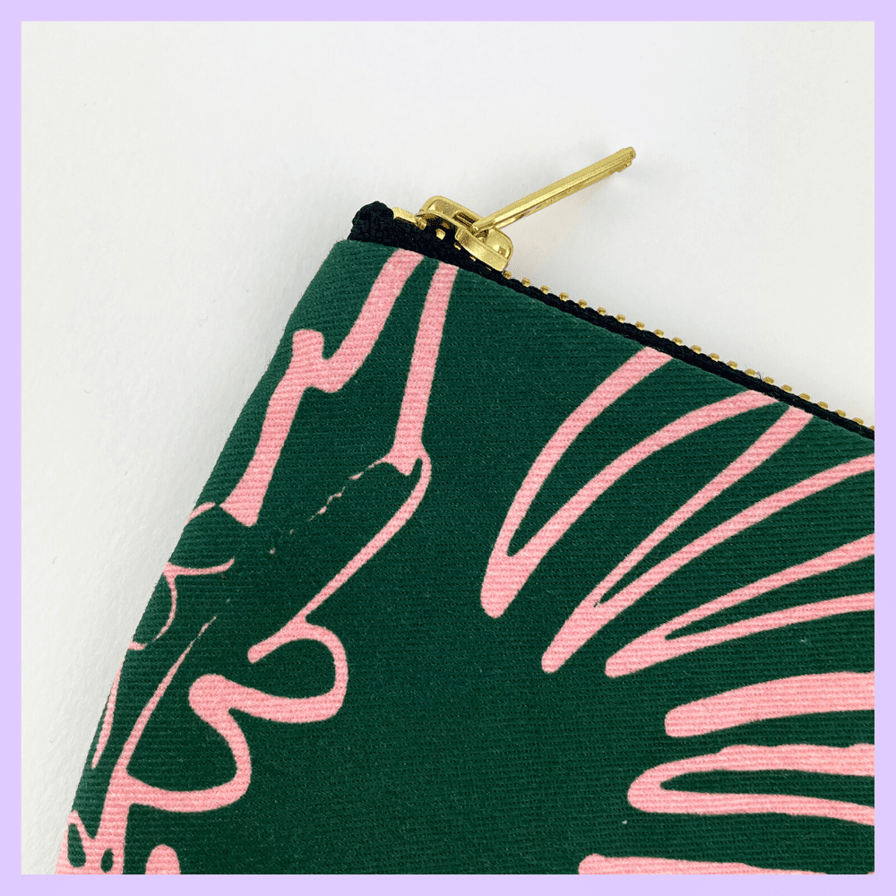SPRING - GREEN AND PINK FLORAL POUCH