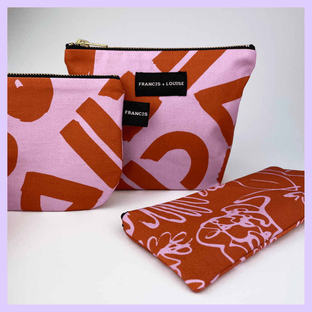 SPRING - OCHER AND PINK FLORAL PENCIL / BRUSH CASE