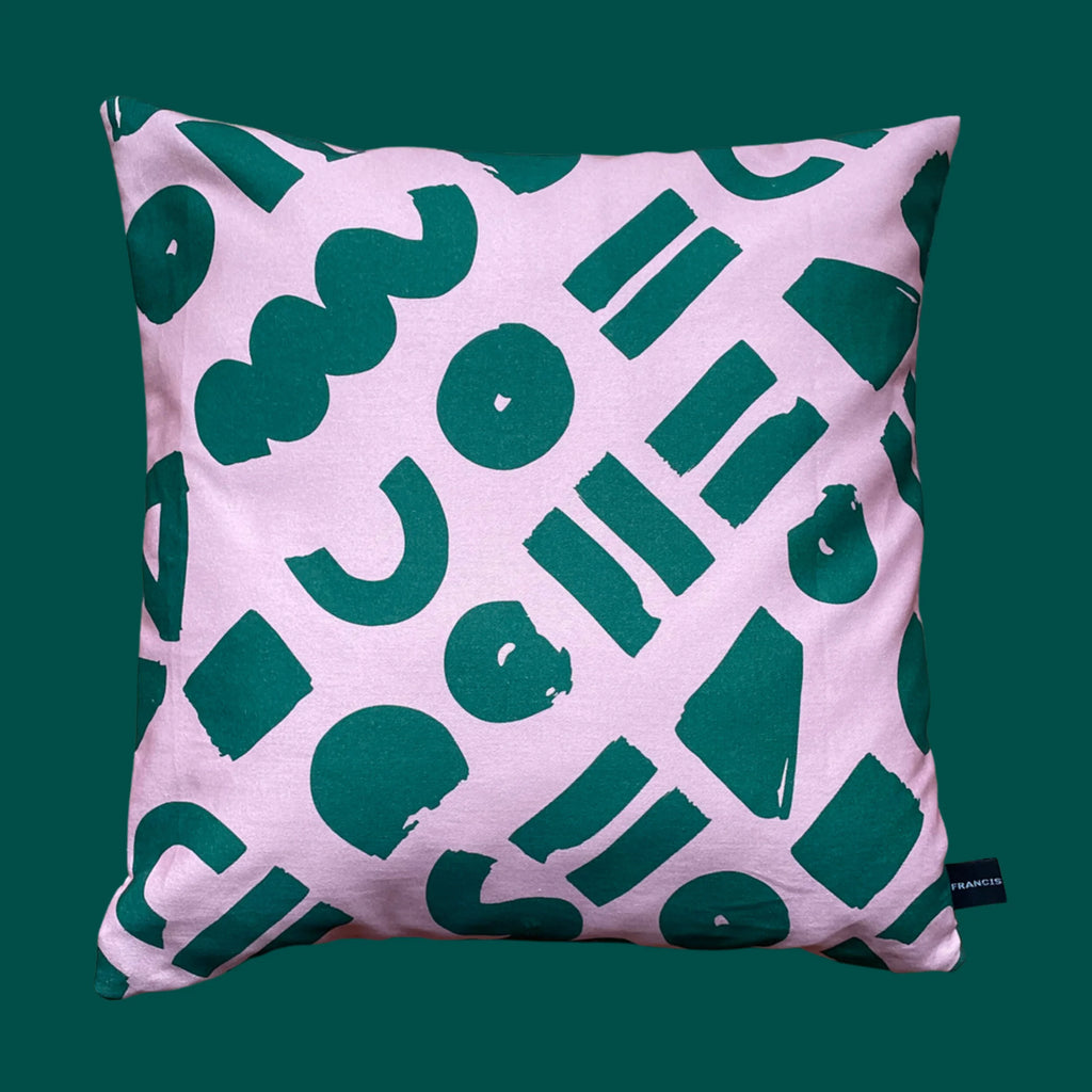 Love - pink and green geometric printed cushion
