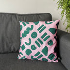 Love - pink and green geometric printed cushion