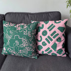 Love - pink and green geometric printed cushion