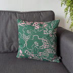 Spring - pink and green floral sketch printed cushion