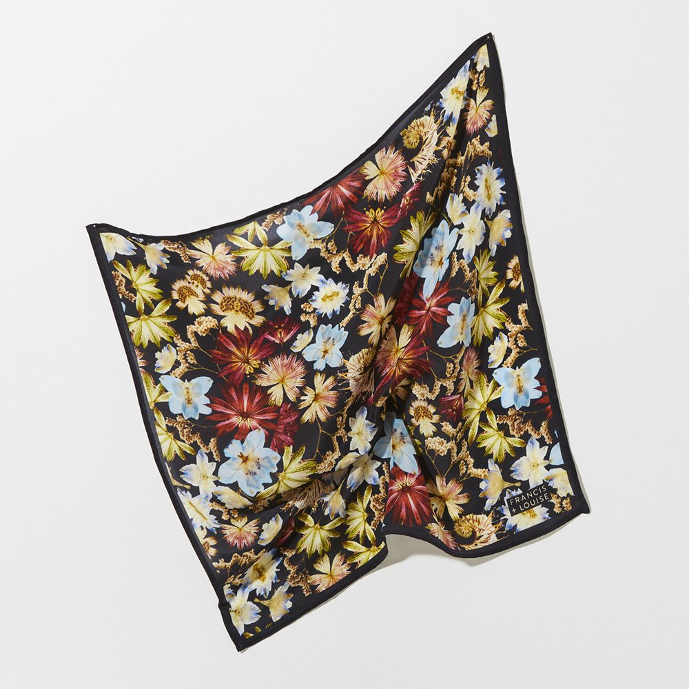 KINGSCOTE BLUE - FLORAL SQUARE SILK SCARF
