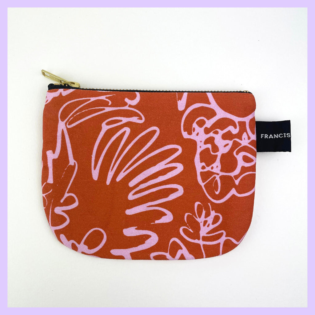 SPRING - OCHER AND PINK FLORAL POUCH