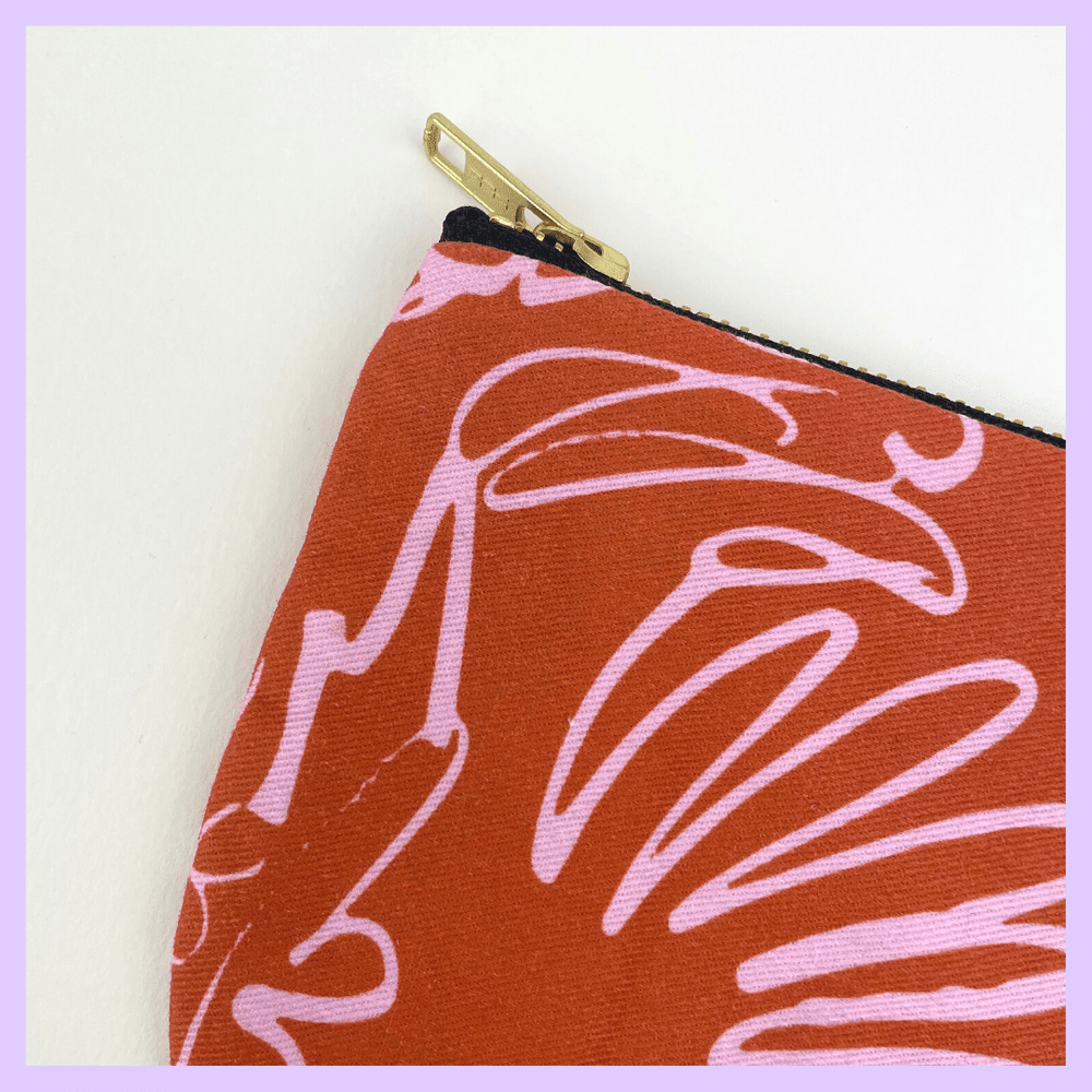 SPRING - OCHER AND PINK FLORAL POUCH